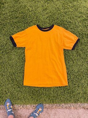 Vintage Yellow and Blue Graphite Sport Ringer Tee